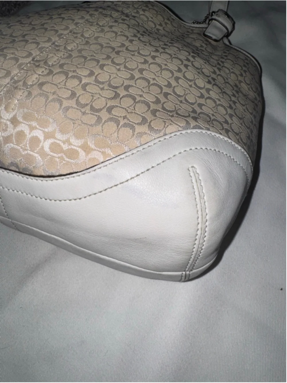 Coach Signature Jacquard Tote Cream White Leather Shoulder Bag Y2K